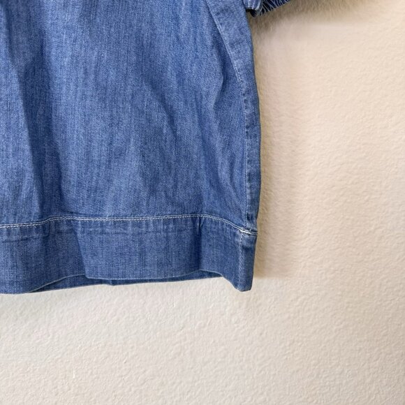 LOFT Denim Shirt Women Size Med Popover Blouse Top Short Sleeve Strappy Back - Picture 4 of 7